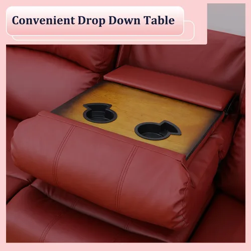 Miniatura 5 de Juego de sofá reclinable manual, muebles de cuero regenerado para sala de estar, sofás reclinables de cuero con portavasos, consola