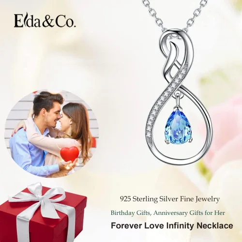 Miniatura 2 de ELDA & CO. Regalos de cumpleaños, collar infinito de plata de ley 925 con piedras natales de octubre y noviembre, turmalina rosa, citrino, regalos