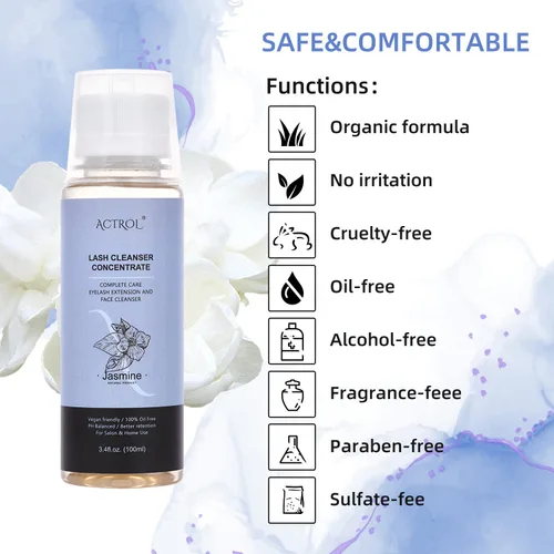 Miniatura 3 de ACTROL Limpiador de pestañas concentrado de 3.4 fl oz Jasmine Professional Lash Shampoo limpiador espumoso sin parabenos ni sulfatos lavado