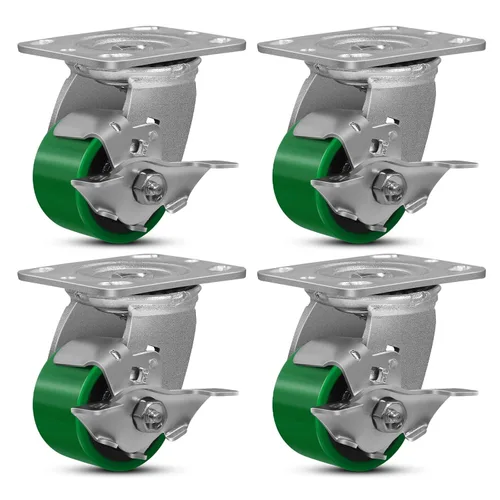 Miniatura 28 de Ruedas giratorias, ruedas industriales de 4 pulgadas resistentes, poliuretano en rueda de acero, ruedas giratorias de placa superior