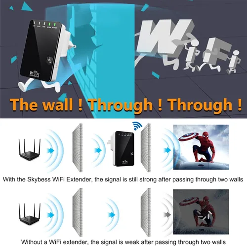 Miniatura 6 de Amplificador de señal WiFi de 300 Mbps, cubre hasta 4500 pies cuadrados y 45 dispositivos, amplificador de Internet repetidor WiFi con puerto