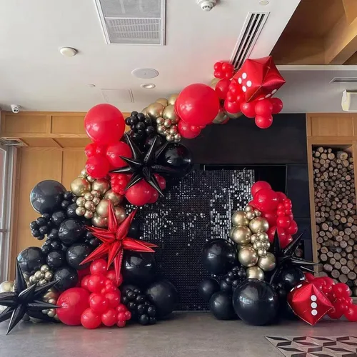 Miniatura 5 de Kit de arco de guirnalda de globos rojos y dorados de 153 unidades con estrellas - 22/18/12/10/5 pulgadas, globos de látex de diferentes tamaños