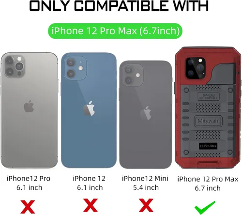 Miniatura 2 de Mitywah Funda impermeable para iPhone 12 Pro Max, funda de metal resistente de grado militar, protección de cuerpo completo, resistente, a prueba