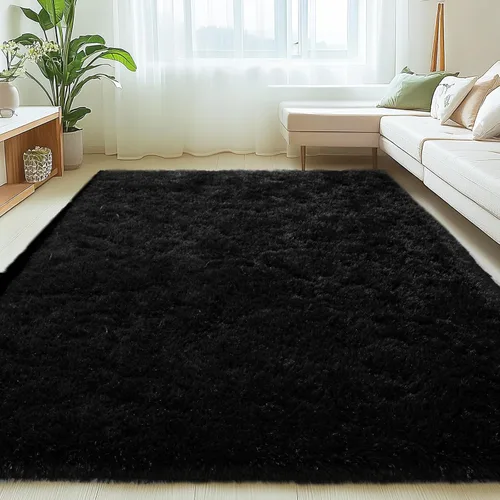 Miniatura 46 de Mugorn - Alfombra de 8 x 10 pies, alfombras grandes, esponjosas, suaves, peludas, antideslizantes, mullidas para interiores, color negro, 8 x 10 pies