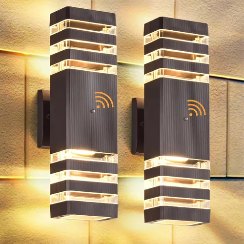 Miniatura 10 de DASTOR Lámpara de pared para exteriores del anochecer al amanecer, luz blanca cálida de 3000 K hacia arriba y hacia abajo, aplique de pared al aire