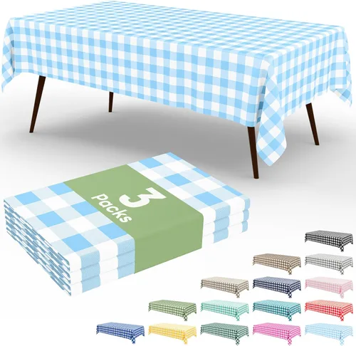 Miniatura 93 de Smiry Paquete de 3 Manteles Desechables de Cuadros Gingham Color Caqui - 54" x 72" Mantel de Plástico de Servicio Pesado, Cubiertas de Mesa