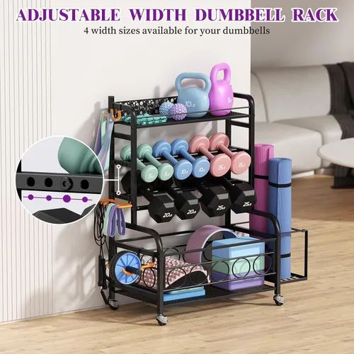 Miniatura 5 de VOPEAK - Estante de pesas ajustable para gimnasio en casa, estante de almacenamiento para esterilla de yoga, pesas rusas y equipo de entrenamiento