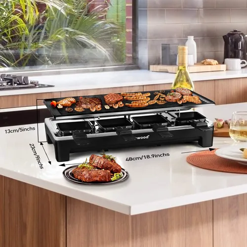 Miniatura 7 de Parrilla de Mesa Raclette, Parrilla Eléctrica de Interior Techwood, Parrilla Coreana BBQ, Placa de Parrilla Antiadherente Extraíble 2 en 1, Negro