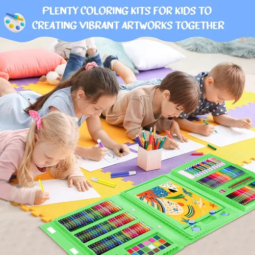Miniatura 7 de homicozy Suministros de arte para niños de 4 a 12 años, estuche de arte con juegos de dibujo de dinosaurios, kits de colorear con caballete triple