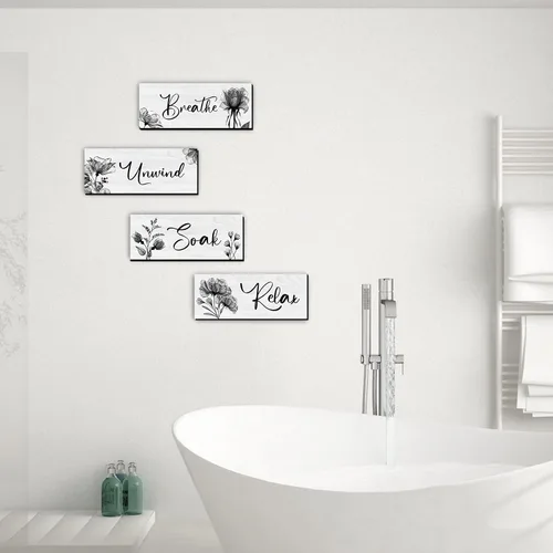 Miniatura 5 de 4 Piezas de Arte de Pared para Baño Decoración Rústica de Casa de Campo Letrero de Relajarse, Remojarse, Desconectar y Respirar Letrero de Madera