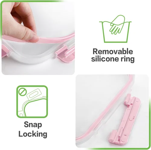 Miniatura 4 de HOMBERKING 24 recipientes de vidrio para almacenamiento de alimentos con tapas, cajas Bento de vidrio herméticas, sin BPA y a prueba de fugas, Rosa