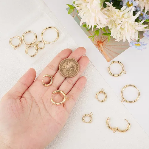 Miniatura 5 de UNICRAFTALE 12 aretes de aro de acero inoxidable 201 dorados de 6 tamaños con bucles horizontales, chapados en oro de 24 quilates, accesorios de aro