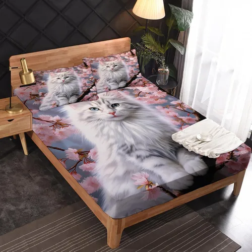 Miniatura 2 de Juego de sábanas de tamaño individual para gatos, sábanas de microfibra suave, bolsillo profundo, sábanas y fundas de almohada estampadas sin