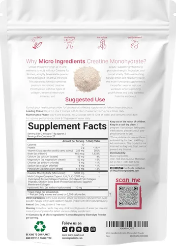 Miniatura 6 de Micro Ingredients Creatina + electrolitos + colágeno múltiple para mujer Complejo de polvo de monohidrato de creatina micronizada de 5,000 mg