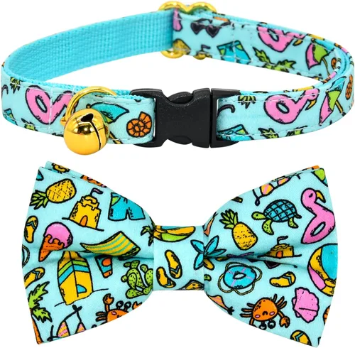 Miniatura 31 de Collar de Gato Azul con Diseño de Búfalo a Cuadros, Conjunto de Lazo para Boda/Cumpleaños, Collar Separable para Gatito