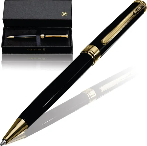 FANSTIK Bolígrafo de lujo negro y dorado, juego de regalo elegante para mujeres, chapado en oro real de 24 quilates, juego de regalo profesional
