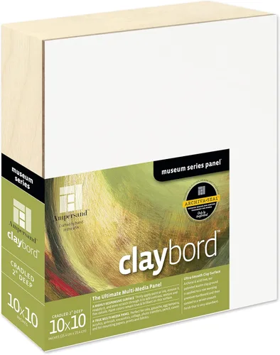 Ampersand Art Supply Panel de pintura de madera: Serie Museo Claybord, 10 "x 10", 2" Perfil con acunado Perfil con cuna de 2"