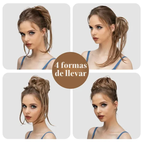 Miniatura 4 de CJL HAIR Pieza de Cabello de Moño Despeinado Extensiones de Moño de Cabello Rizado con Colas Rectas Coleteros de Cabello Sintético Piezas de Cabello