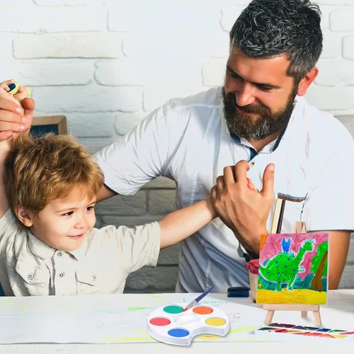 Miniatura 7 de Crtiin Mini juego de pintura de acuarela, regalos de 4 x 4 pulgadas, pequeños kits de pintura en lienzo con pinturas de caballete, pincel, fiesta
