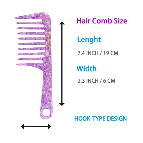 Miniatura 4 de D1 Peine de mango de dientes anchos para cabello rizado Eleva, conserva el rizo, suaviza el cabello. Peine de acetato (morado brillante)