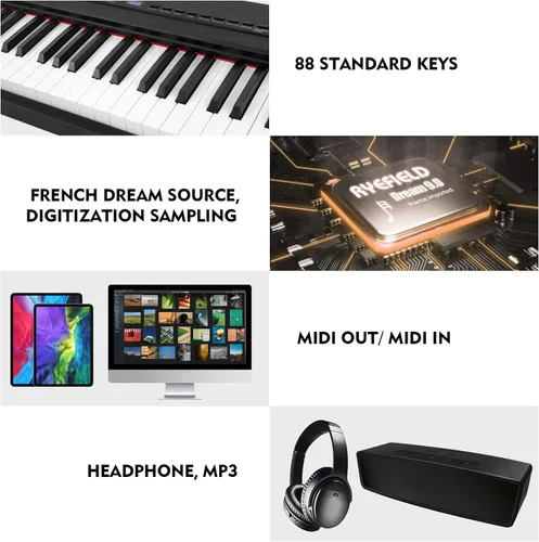 Miniatura 2 de Teclado de piano MUSTAR 88 teclas con teclado ponderado, teclado digital de piano de 88 teclas semi ponderado con soporte, piano eléctrico