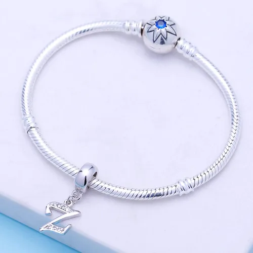Miniatura 112 de ABUN Abalorio de plata de ley 925 con letra A a la Z, espaciador de inicial, con circonita cúbica transparete colgante, auténtica, para pulseras