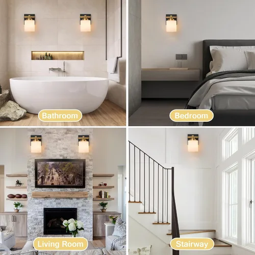 Miniatura 6 de 1 Luminaria Moderna de Baño sobre Espejo, Luces de Tocador Negro Dorado para Apliques de Pared de Baño con Pantallas de Vidrio Blanco Lechoso