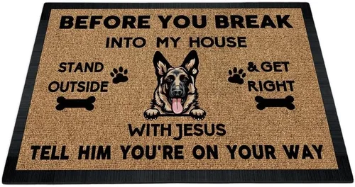 Miniatura 8 de Tapete de puerta con texto en inglés "Before You Break Into My House", tapete de goma para interiores y exteriores, tapete de goma para el suelo