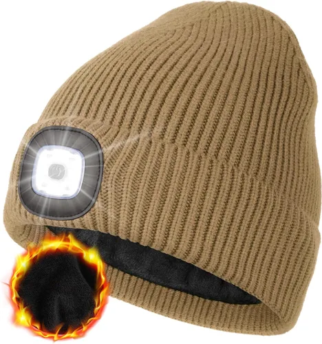Miniatura 19 de MELASA Gorro de invierno con forro polar LED, recargable por USB, gorro cálido con luz integrada, regalos para hombres, papá, esposo, él