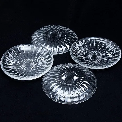 Miniatura 5 de Sizikato 4 piezas de plato de vidrio con rayas de diamante, plato de postre de 5.7 pulgadas para fruta seca para el hogar y KTV