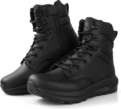 Miniatura 3 de Botas tácticas de combate de senderismo para hombre, botas militares de trabajo para motocicleta, ligeras, duraderas, con cremallera lateral y cuero