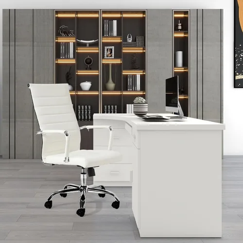 Miniatura 6 de Our Modern Space Silla de escritorio ejecutiva acanalada con respaldo alto y soporte lumbar ergonómico, ruedas giratorias, ruedas multisuperficie
