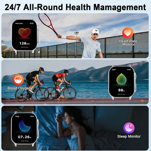 Miniatura 7 de Reloj inteligente para hombres y mujeres, pantalla curva AMOLED de 2.01 pulgadas, rastreador de fitness con respuesta/hacer llamadas, más de 100
