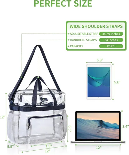 Miniatura 72 de MAY TREE Bolsa transparente para eventos en estadios de 12 x 6 x 12 pulgadas, bolsa de almuerzo transparente con correas reforzadas para trabajo