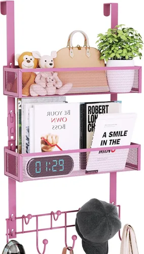 Miniatura 10 de Consumest Organizador de Ganchos Sobre la Puerta - Colgador Sobre la Puerta con 16 Ganchos y 2 Cestas para Colgar Abrigo, Ropa, Toalla