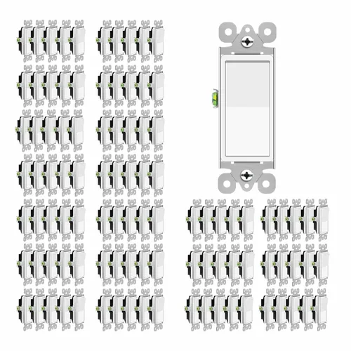 Miniatura 20 de Greencycle Interruptor de luz basculante de un solo polo, interruptor de luz de paleta de 15 amperios, interruptores Sp blancos, 120V-277V CA