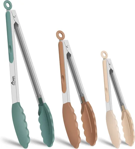 Miniatura 30 de HOTEC Pinzas de Cocina Premium de Acero Inoxidable con Bloqueo con Puntas de Silicona, Juego de 2-9" y 12" Gris Claro Paquete de 2: gris claro