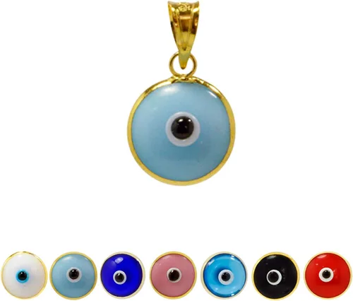 MIZZE Made for Luck Colgante de plata de ley 925 chapada en oro de 0.394 in de cristal redondo contra el mal de ojo, 7 colores a elegir