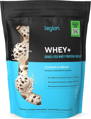 LEGION Whey+ Proteína de Suero Aislado de Vacas Alimentadas con Pasto - Polvo de Proteína de Suero Aislado Bajo en Calorías, Sin OMG, Sin Azúcar,