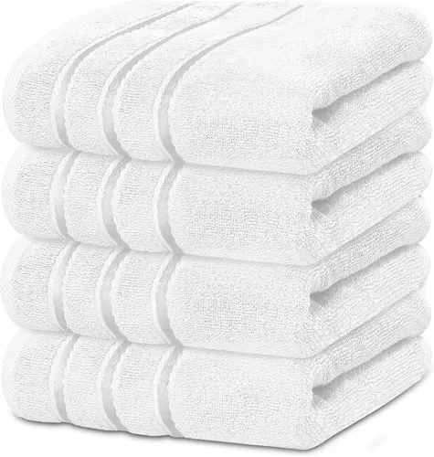 Miniatura 2 de Juego de 4 toallas de mano de lujo para baño, 100% algodón hilado en anillo de 600 GSM, suaves y absorbentes, rayas de viscosa, 16 x 28 pulgadas