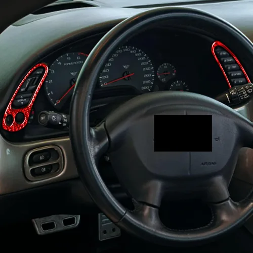 Miniatura 3 de 2 unids/set rojo interior del coche para Corvette C5 Accesorios tablero multifunción botón marco fibra de carbono cubierta Trim para Chevrolet
