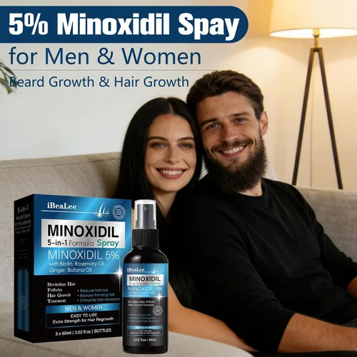 Miniatura 7 de 5% de minoxidil para hombres y mujeres, suero de tratamientos de pérdida de cabello con biotina batana y romero, spray de crecimiento del cabello