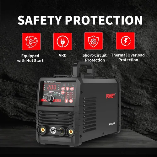 Miniatura 4 de PONEY Soldador TIG 200 Amp 5 en 1 TIG Máquina de soldadura TIG DC TIG/Spot TIG/Pulse TIG/Stick, 110V/220V Voltaje dual con pantalla digital grande