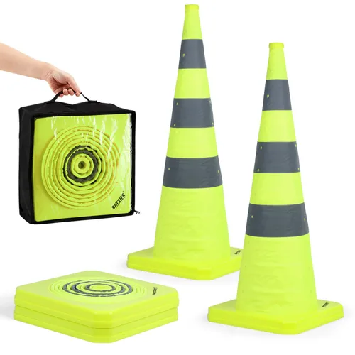 Miniatura 16 de BATTIFE [Paquete de 2] Conos de seguridad de tráfico plegables de 36 pulgadas, conos naranjas, conos emergentes multiusos con collar reflectante