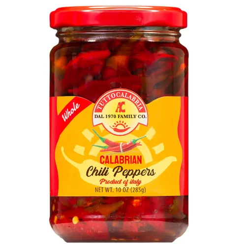 TUTTOCALABRIA TuttoCalabria, Pimiento picante entero de Calabria, 285g (10.2oz), Calor intenso y equilibrado, Envasado en aceite de oliva extra