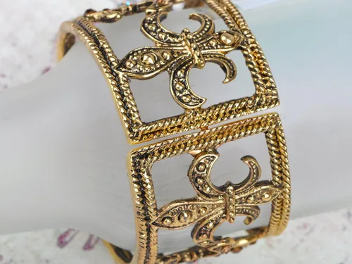 Miniatura 6 de Alilang Brazalete de oro antiguo con diamantes de imitación de topacio sintético Fleur De Lis, aleación