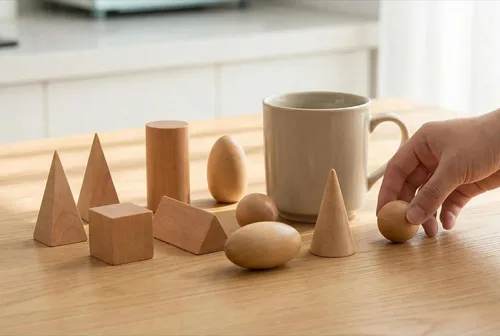 Miniatura 6 de BOHS Juego de adivinación de sólidos geométricos, juego en miniatura de formas 3D, juguetes Montessori de madera, a partir de 3 años 1 juego