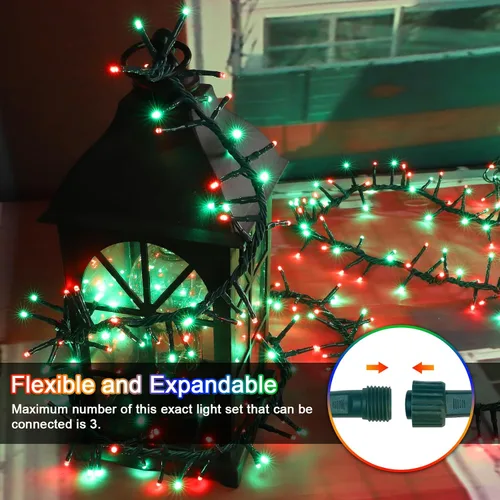 Miniatura 6 de LAMPHOME - Cadena de luces LED de 500 luces para exteriores, 46 pies, con 16 modos, luces impermeables verdes, rojas y rojas-verdes agrupadas