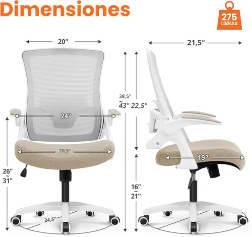 Miniatura 2 de NEO CHAIR Silla de escritorio para oficina y computadora de respaldo alto de malla, asiento para juegos ergonómico ajustable, cómodo, con Beige
