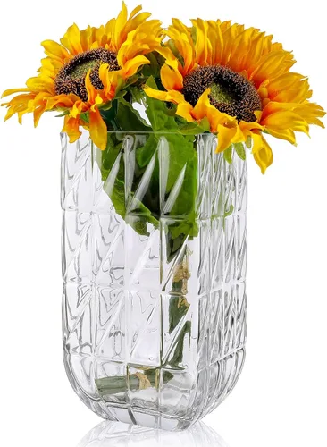 Miniatura 16 de Heavy Glass Flower Vase Thickened Modern Crystal Sparkle Vases Table Centerpiece for Wedding Party Home Décor Housewarming Bedroom Living Room and